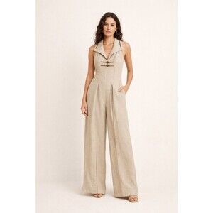 Barbara Barbara Women’s Halter Beige Jumpsuit Wideleg Size 4